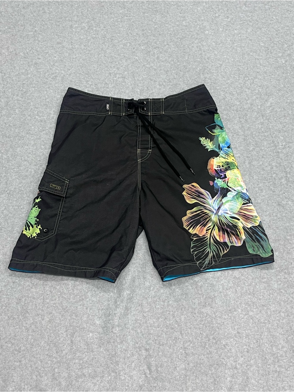 Speedo Men's Size 32 Boardshorts Floral Hawaiian Black Swim Shorts Trunks [556]